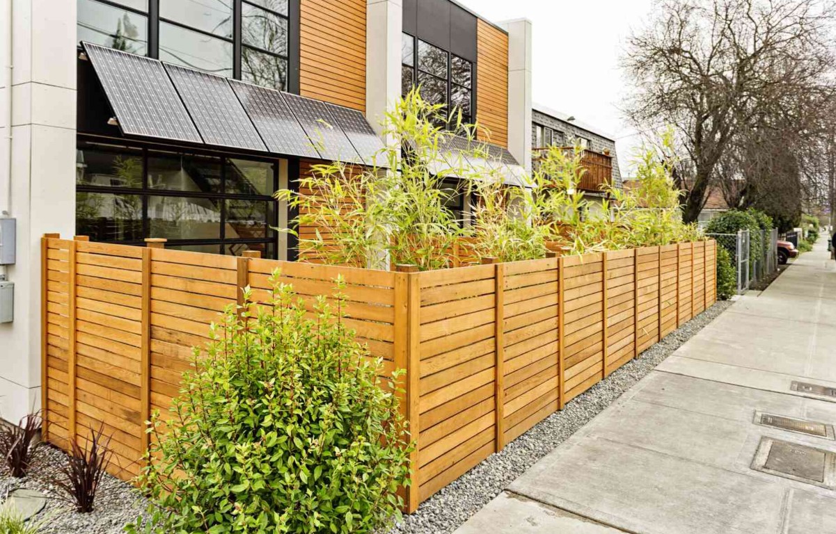 Modern horizontal wood fence design